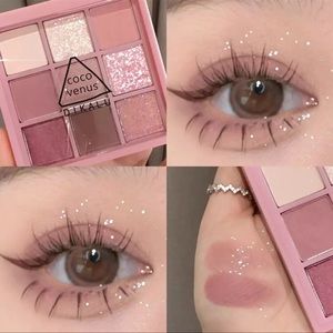 New COCO VENUS Dikalu 9-Grid Glitter Pearlescent Matte Pink Eye Shadow Pallet